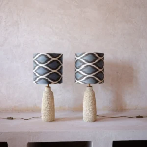 Handmade lampshades crafted in Haarlem from Ikat textile with vintage bases. Unique, one-of-a-kind designs. Order now for distinctive home decor.