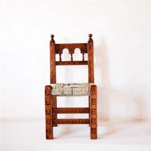 Hand-Carved Chair with Palm Woven Seat