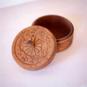 Hand-Carved Round Box with Top Handle