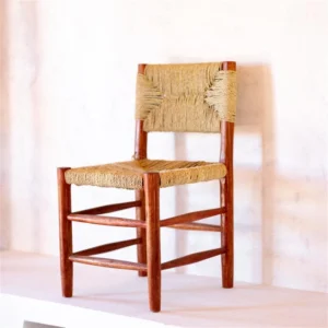 Wooden Chair with Palm Woven Backrest and Seat