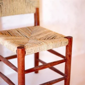 Wooden Chair with Palm Woven Backrest and Seat